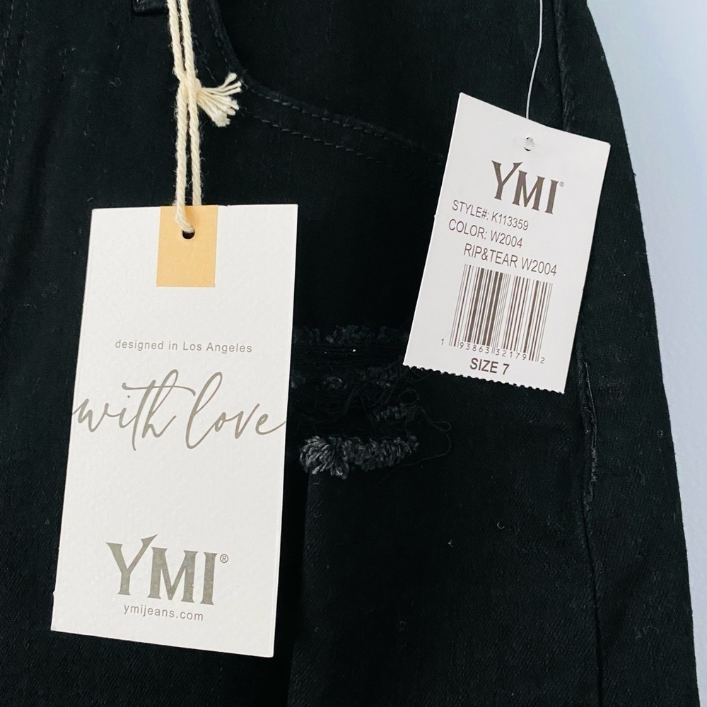 New With Tags YMI Black Denim Distressed Mini Skirt Size 7 / 28 Walk My Way - Picture 2 of 7